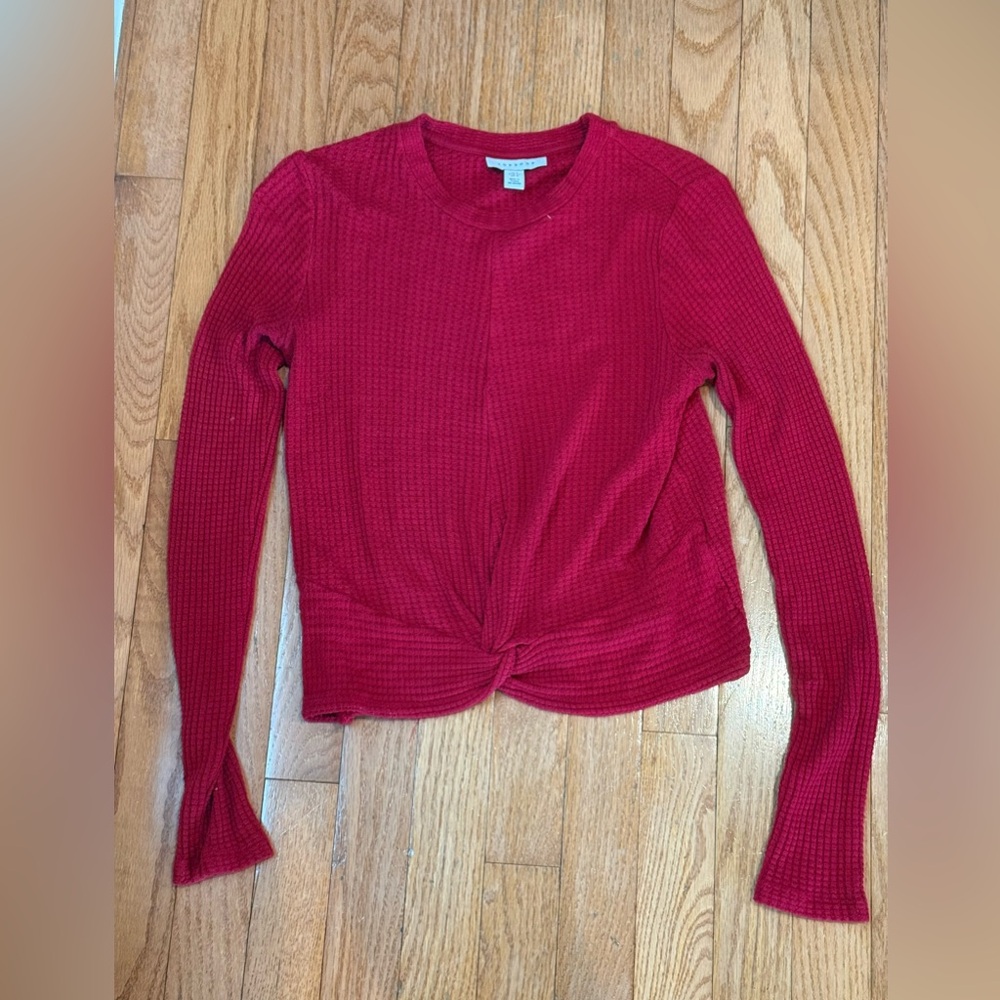 Topshop Women Thermal Top • High neck•Long sleeves•red Twist front Sz 4